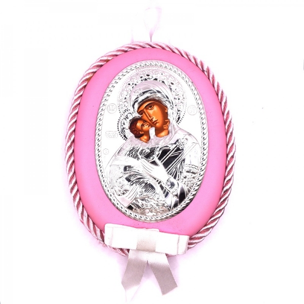 Εικονάκι κούνιας ασημένια  σε ροζ