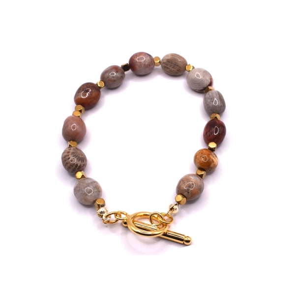 Bραχιόλι ατσάλι με ορυκτές πέτρες και αιματίτη