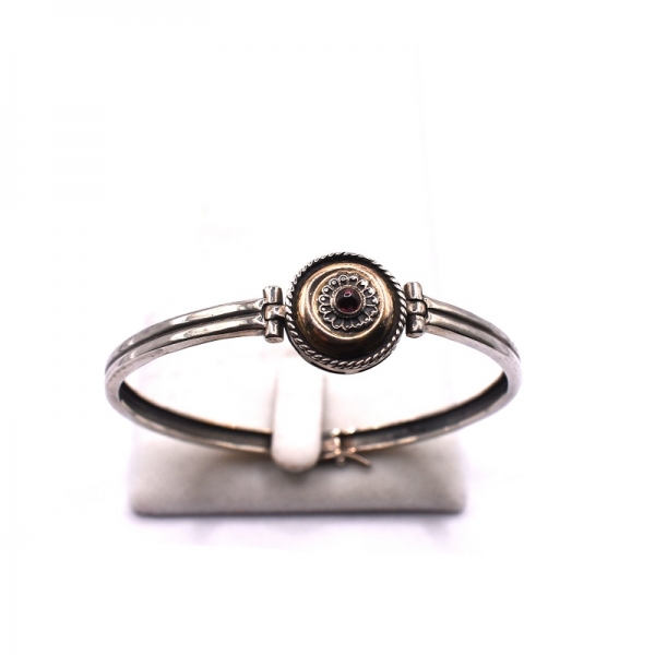 Βραχιόλι ασημένιο με χρυσό Κ14 και γρανάδα πέτρα