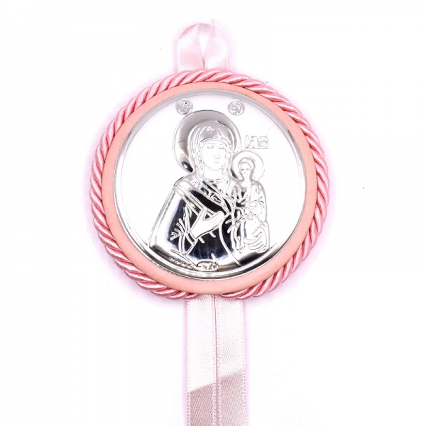 Εικονάκι κούνιας ασημένια  σε ροζ