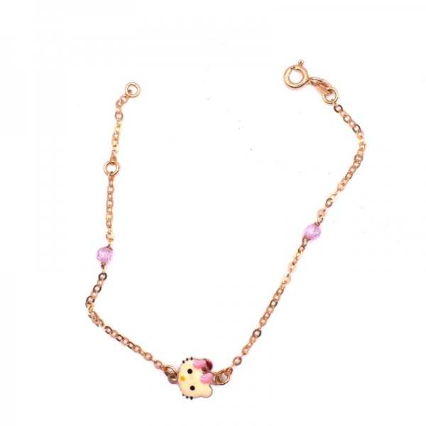 Βραχιόλι παιδικό σε χρυσό Κ14 hello kitty με ροζ πέτρες
