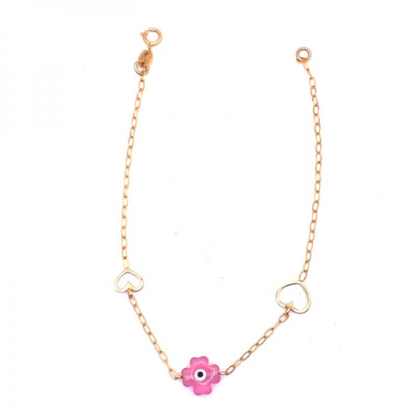 Βραχιόλι παιδικό σε χρυσό Κ14 αλυσίδα με ροζ πέτρα