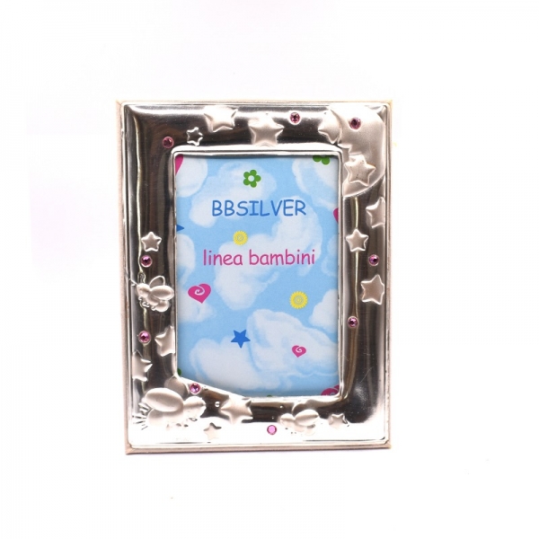 Κορνίζα ασημένια παιδική ροζ