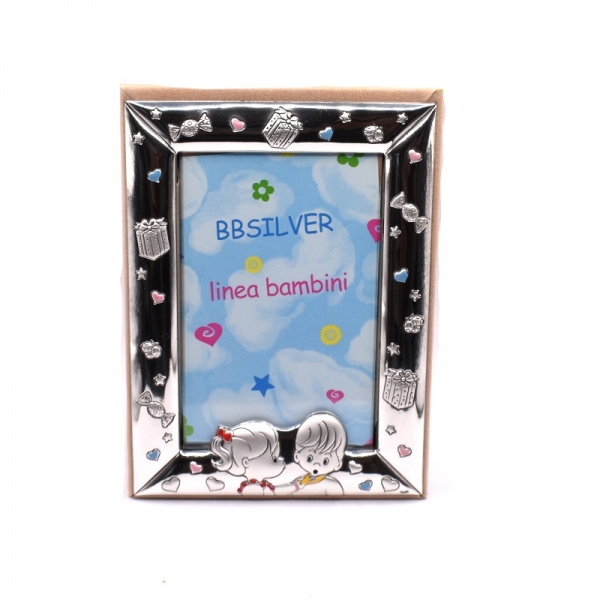 Κορνίζα ασημένια παιδική ροζ