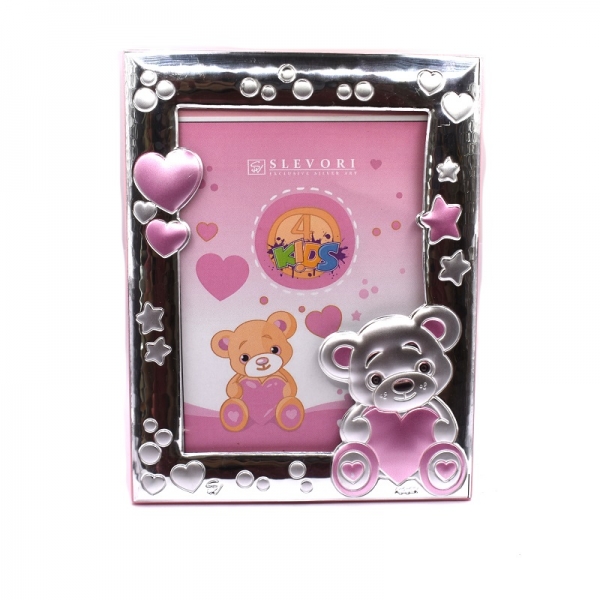 Κορνίζα ασημένια παιδική ροζ