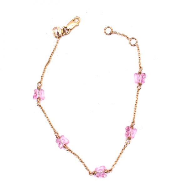 Βραχιόλι παιδικό σε χρυσό Κ14 αλυσίδα με ροζ πέτρες