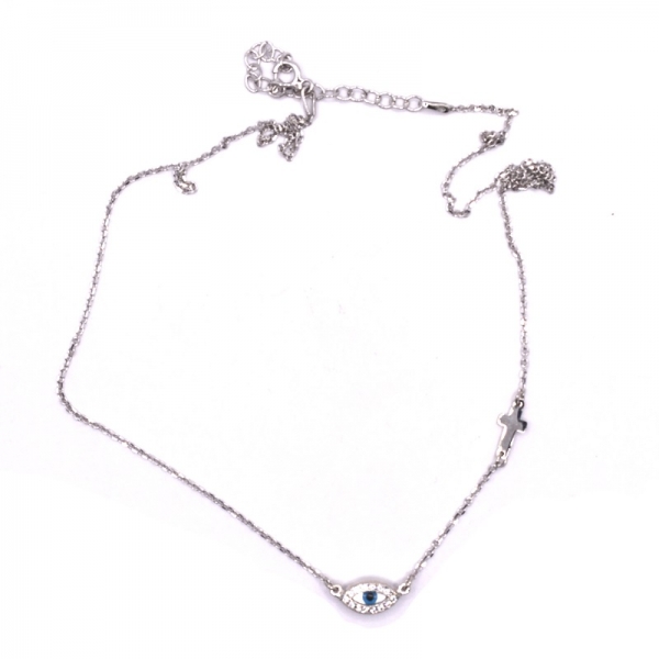 Κολιέ ασημένιο  925 με μάτι φίλντισι