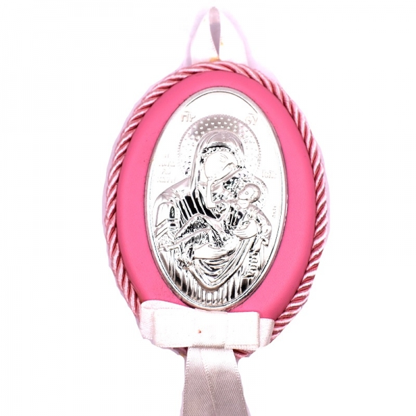 Εικονάκι κούνιας ασημένια  σε ροζ