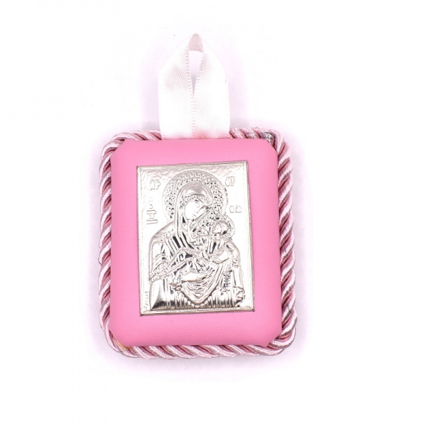 Εικονάκι κούνιας ασημένια  σε ροζ