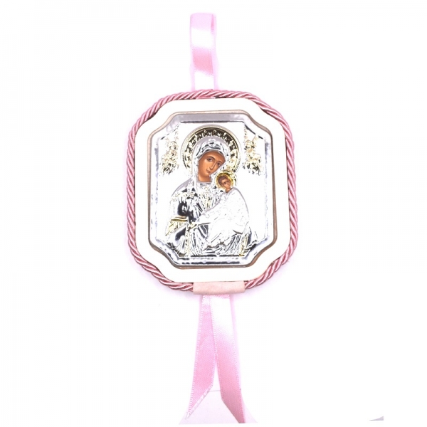 Εικονάκι κούνιας ασημένια  σε ροζ