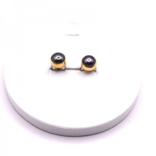 Σκουλαρίκια ασημένια με χρυσό και μαύρο μαργαριτάρι