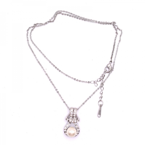 Κολιέ ατσάλινο με πέρλα και στρας