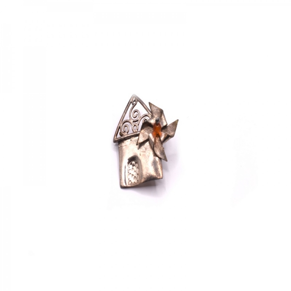 Kαρφίτσα ασημένια ανεμόμυλος με κορνεόλη