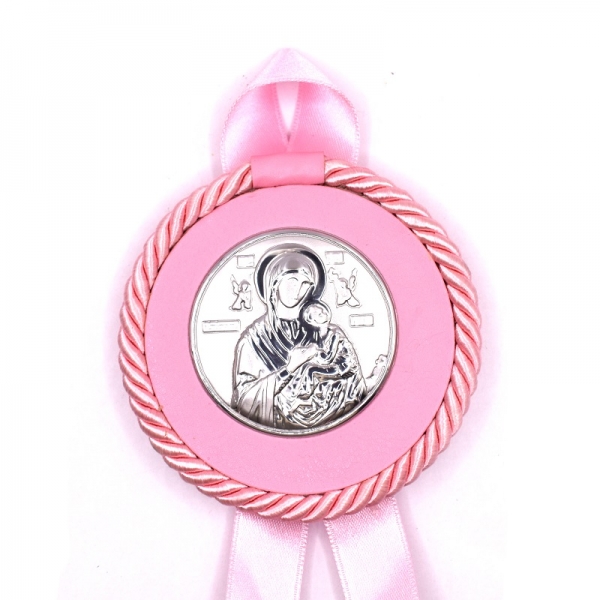 Εικονάκι κούνιας ασημένια  σε ροζ