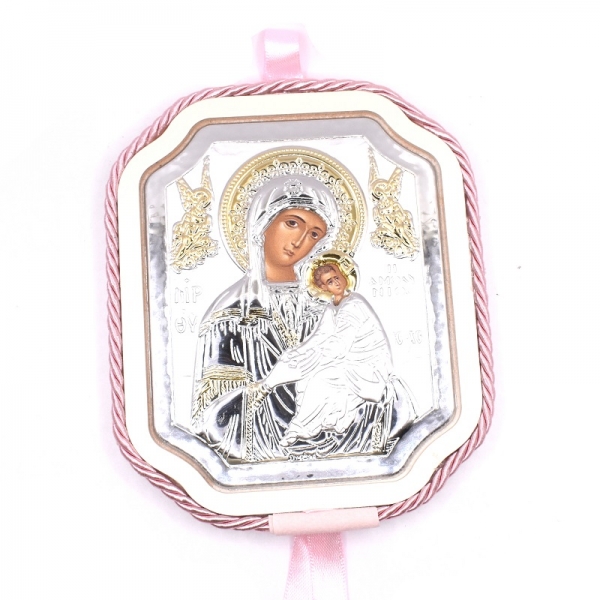 Εικονάκι κούνιας ασημένια  σε ροζ