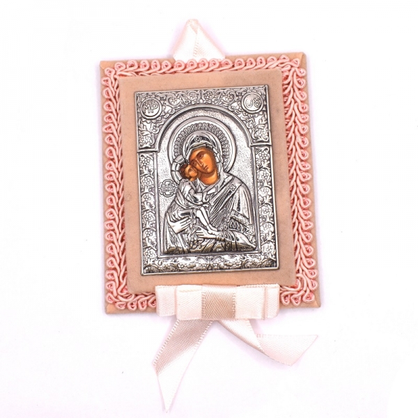 Εικονάκι κούνιας ασημένια  σε ροζ