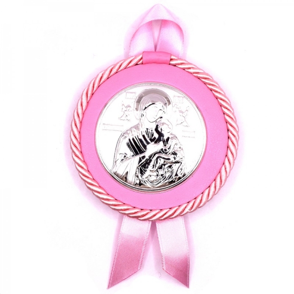 Εικονάκι κούνιας ασημένια  σε ροζ