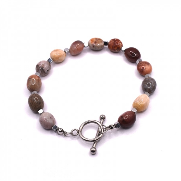 Bραχιόλι ατσάλι με ορυκτές πέτρες και αιματίτη